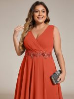 Sleeveless V-Neck High Low Wedding Guest Dress with Floral Applique - Image 49