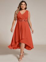 Sleeveless V-Neck High Low Wedding Guest Dress with Floral Applique - Image 47