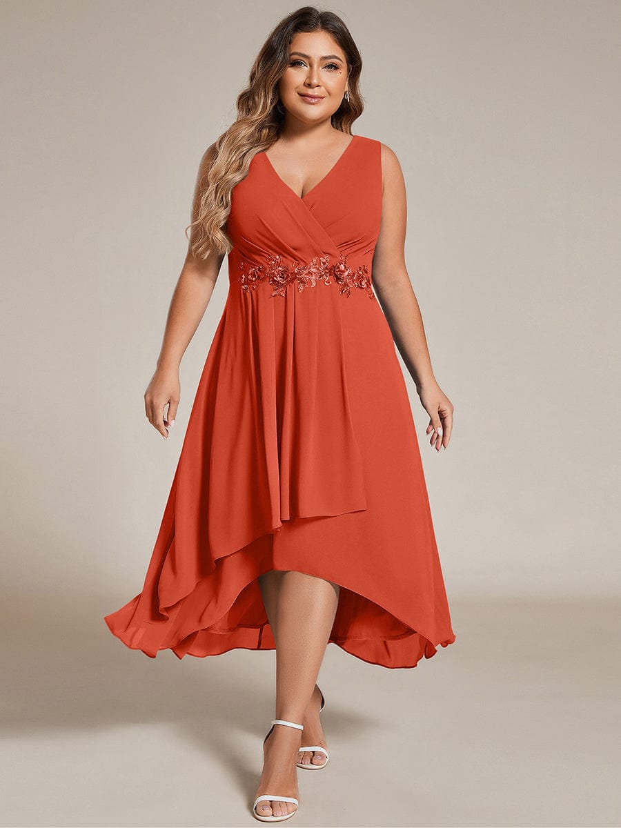 MG41926BO-PR_d5e63126-4c8e-4dad-9b16-4b370b0f0c9a Sleeveless V-Neck High Low Wedding Guest Dress with Floral Applique - Image 47