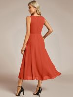 Sleeveless V-Neck High Low Wedding Guest Dress with Floral Applique - Image 45