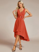 Sleeveless V-Neck High Low Wedding Guest Dress with Floral Applique - Image 44