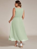 Sleeveless V-Neck High Low Wedding Guest Dress with Floral Applique - Image 54