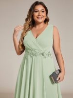Sleeveless V-Neck High Low Wedding Guest Dress with Floral Applique - Image 55
