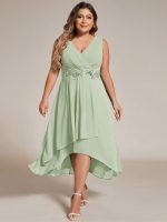 Sleeveless V-Neck High Low Wedding Guest Dress with Floral Applique - Image 53