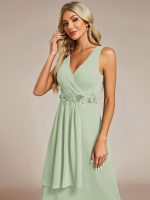 Sleeveless V-Neck High Low Wedding Guest Dress with Floral Applique - Image 52