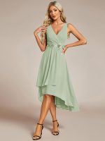 Sleeveless V-Neck High Low Wedding Guest Dress with Floral Applique - Image 50