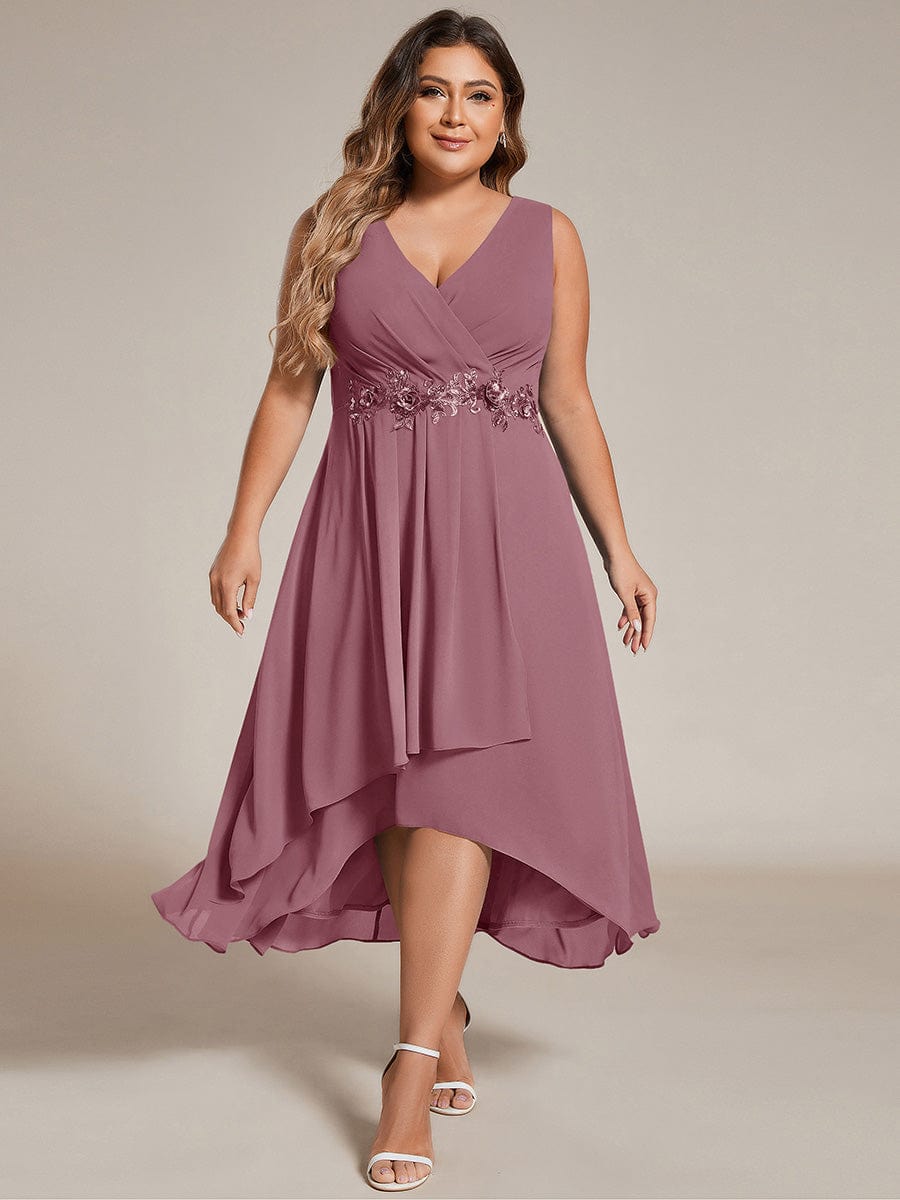 MG41926OD-PR_b65e1307-cdf1-4bf5-b2fa-7b49ab6a487b Sleeveless V-Neck High Low Wedding Guest Dress with Floral Applique - Image 59