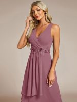 Sleeveless V-Neck High Low Wedding Guest Dress with Floral Applique - Image 58