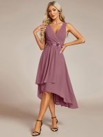 Sleeveless V-Neck High Low Wedding Guest Dress with Floral Applique - Image 56
