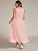 Sleeveless V-Neck High Low Wedding Guest Dress with Floral Applique - Image 66