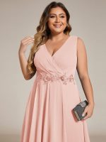 Sleeveless V-Neck High Low Wedding Guest Dress with Floral Applique - Image 67