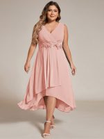 Sleeveless V-Neck High Low Wedding Guest Dress with Floral Applique - Image 65