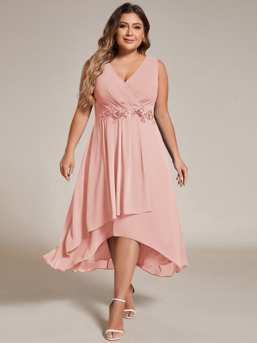 MG41926PK-PR_f0a04a45-90cd-4497-9c36-14cd974c5084 Sleeveless V-Neck High Low Wedding Guest Dress with Floral Applique - Image 65