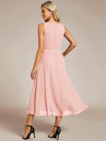 Sleeveless V-Neck High Low Wedding Guest Dress with Floral Applique - Image 63