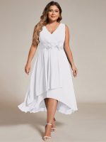 Sleeveless V-Neck High Low Wedding Guest Dress with Floral Applique - Image 71