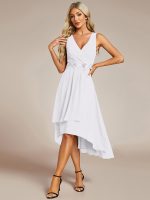 Sleeveless V-Neck High Low Wedding Guest Dress with Floral Applique - Image 68