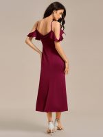 Ruffled Off Shoulder Satin Midi Mermaid Bridesmaid Dress - Image 2