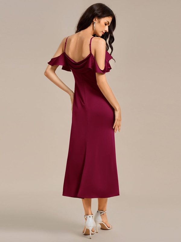 Ruffled Off Shoulder Satin Midi Mermaid Bridesmaid Dress - Image 2