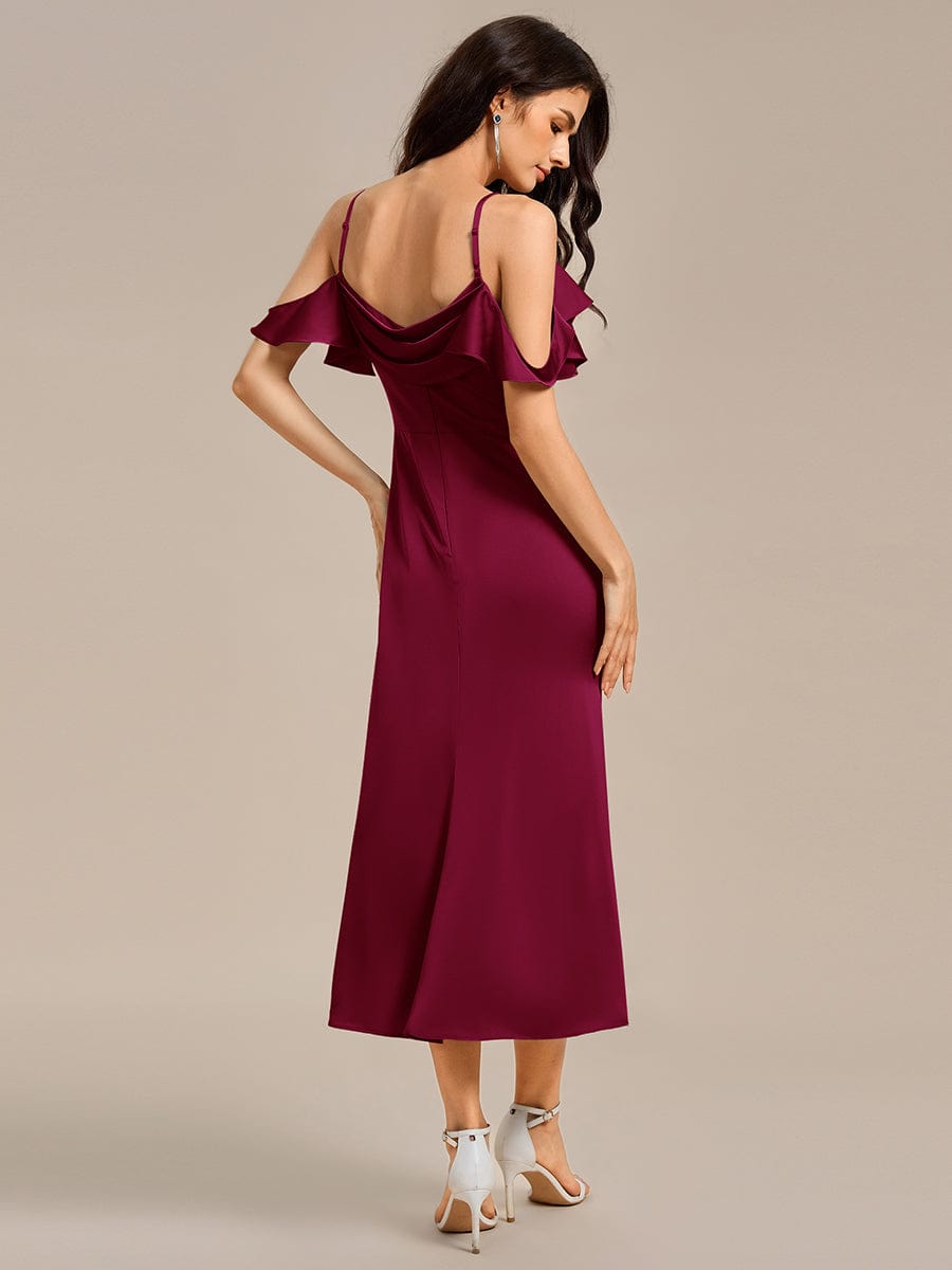 MS02399BD-R2 Ruffled Off Shoulder Satin Midi Mermaid Bridesmaid Dress - Image 2