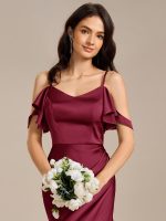 Ruffled Off Shoulder Satin Midi Mermaid Bridesmaid Dress - Image 8