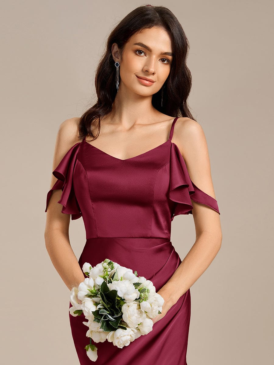 MS02399BD-R5 Ruffled Off Shoulder Satin Midi Mermaid Bridesmaid Dress - Image 8