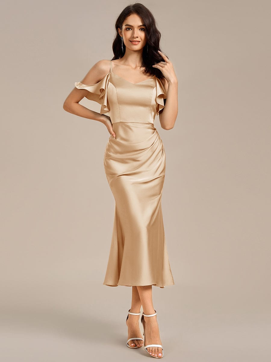 MS02399CH-R Ruffled Off Shoulder Satin Midi Mermaid Bridesmaid Dress - Image 14