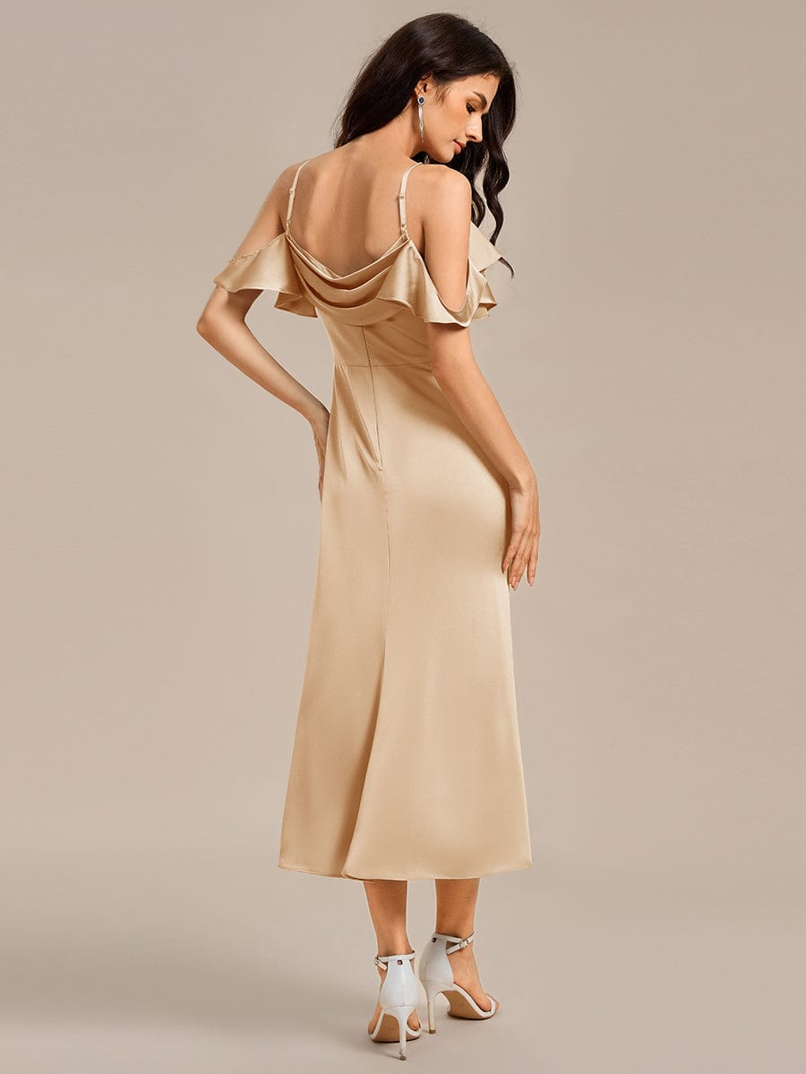 MS02399CH-R2 Ruffled Off Shoulder Satin Midi Mermaid Bridesmaid Dress - Image 12