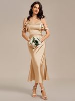 Ruffled Off Shoulder Satin Midi Mermaid Bridesmaid Dress - Image 11