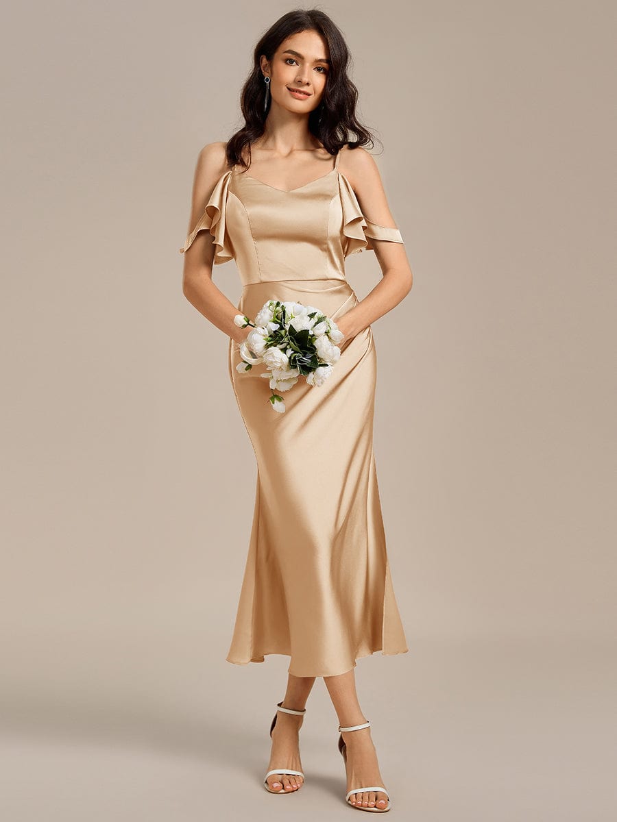 MS02399CH-R3 Ruffled Off Shoulder Satin Midi Mermaid Bridesmaid Dress - Image 11