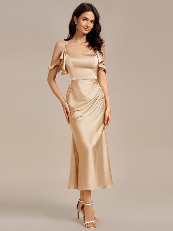 Ruffled Off Shoulder Satin Midi Mermaid Bridesmaid Dress - Image 15