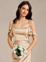Ruffled Off Shoulder Satin Midi Mermaid Bridesmaid Dress - Image 13