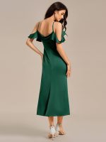 Ruffled Off Shoulder Satin Midi Mermaid Bridesmaid Dress - Image 17