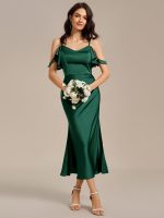 Ruffled Off Shoulder Satin Midi Mermaid Bridesmaid Dress - Image 19