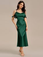 Ruffled Off Shoulder Satin Midi Mermaid Bridesmaid Dress - Image 16