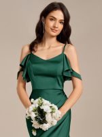 Ruffled Off Shoulder Satin Midi Mermaid Bridesmaid Dress - Image 18