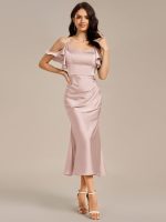 Ruffled Off Shoulder Satin Midi Mermaid Bridesmaid Dress - Image 23