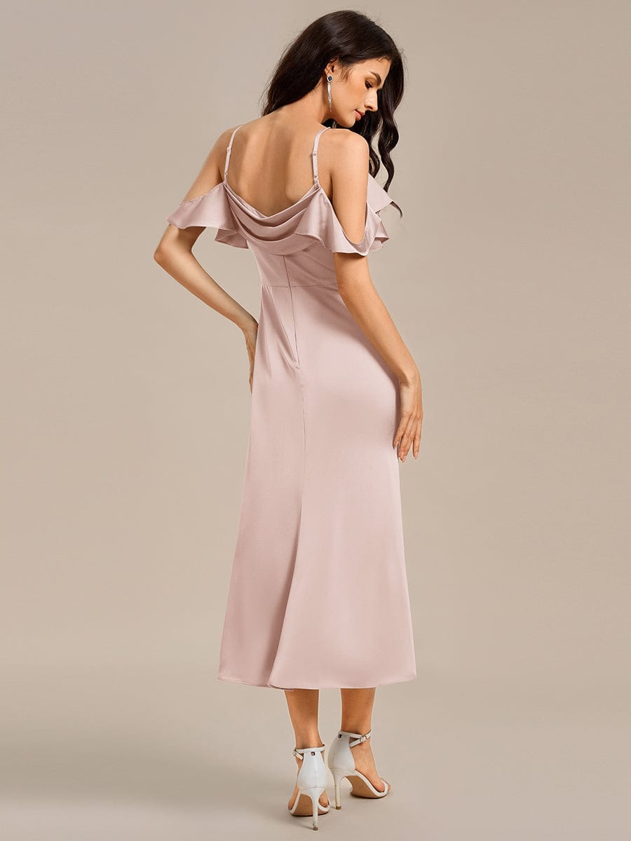 MS02399PK-R2 Ruffled Off Shoulder Satin Midi Mermaid Bridesmaid Dress - Image 22