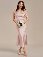 Ruffled Off Shoulder Satin Midi Mermaid Bridesmaid Dress - Image 21