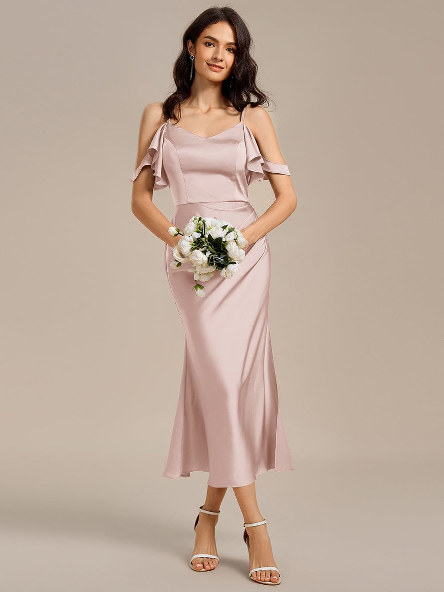 MS02399PK-R3 Ruffled Off Shoulder Satin Midi Mermaid Bridesmaid Dress - Image 21