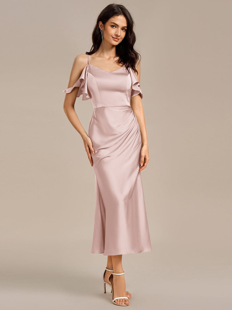 MS02399PK-R4 Ruffled Off Shoulder Satin Midi Mermaid Bridesmaid Dress - Image 25