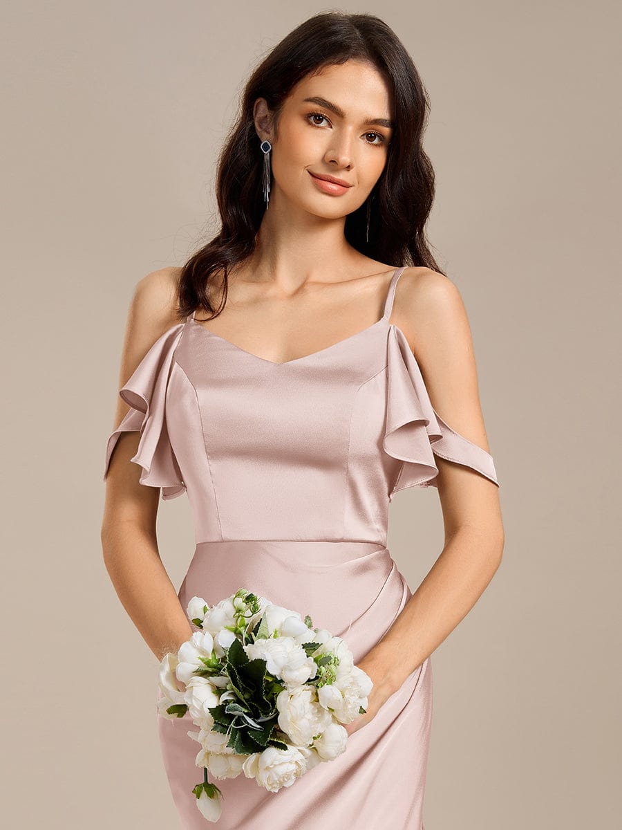 MS02399PK-R5 Ruffled Off Shoulder Satin Midi Mermaid Bridesmaid Dress - Image 24