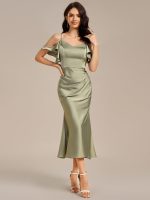 Ruffled Off Shoulder Satin Midi Mermaid Bridesmaid Dress - Image 3