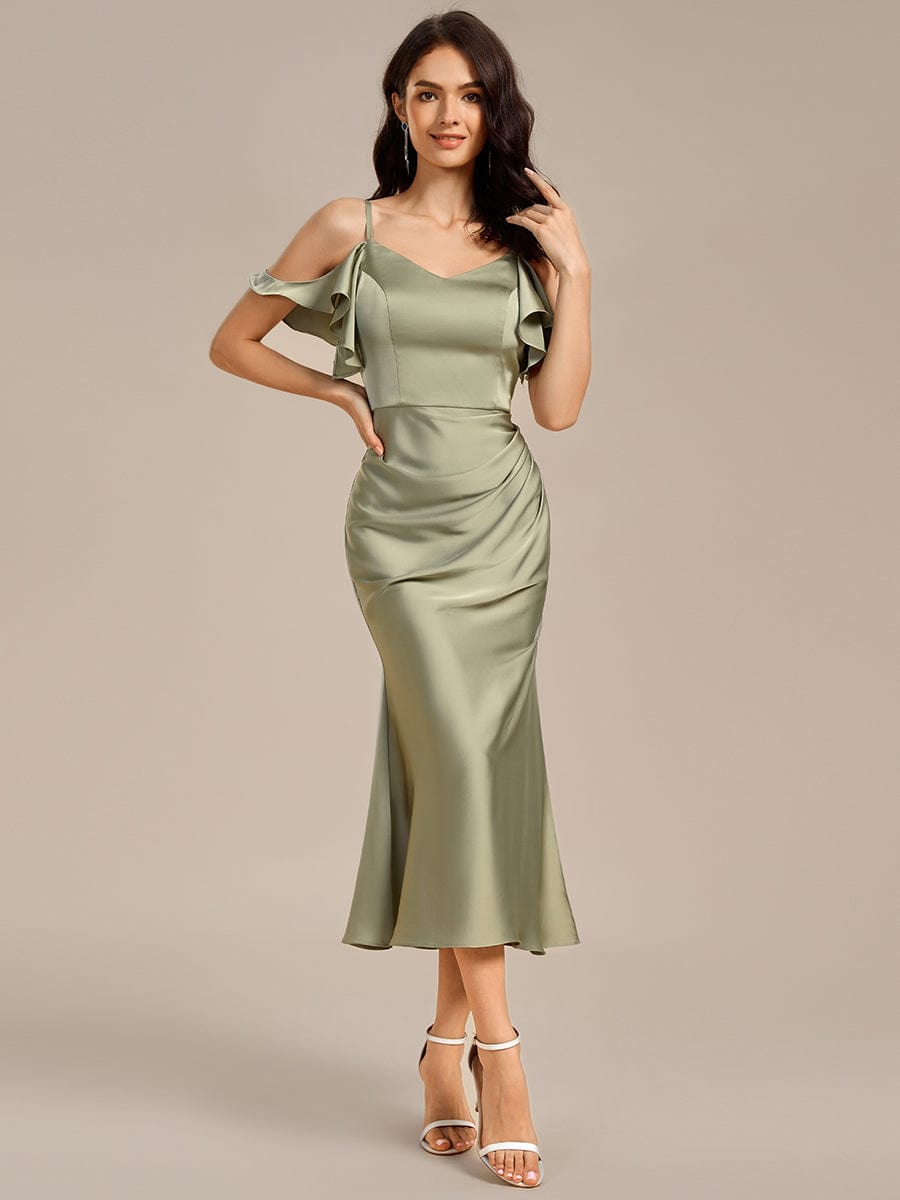 MS02399SG-R Ruffled Off Shoulder Satin Midi Mermaid Bridesmaid Dress - Image 3