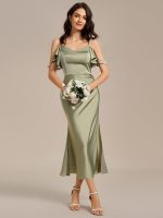 Ruffled Off Shoulder Satin Midi Mermaid Bridesmaid Dress - Image 6