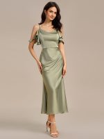 Ruffled Off Shoulder Satin Midi Mermaid Bridesmaid Dress - Image 7