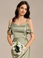 Ruffled Off Shoulder Satin Midi Mermaid Bridesmaid Dress - Image 5