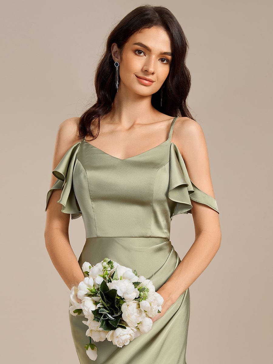MS02399SG-R5 Ruffled Off Shoulder Satin Midi Mermaid Bridesmaid Dress - Image 5