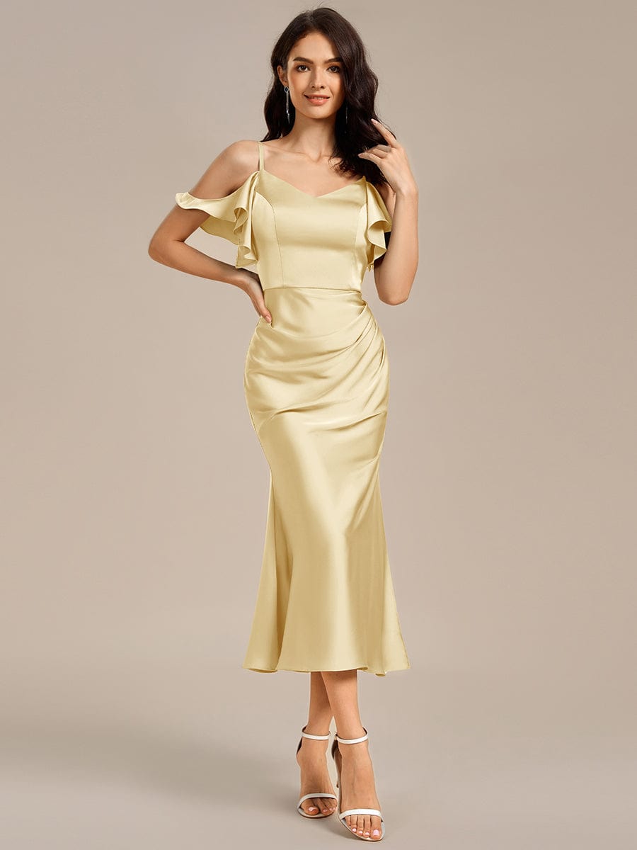 MS02399YL-R Ruffled Off Shoulder Satin Midi Mermaid Bridesmaid Dress - Image 29