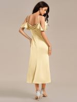 Ruffled Off Shoulder Satin Midi Mermaid Bridesmaid Dress - Image 27