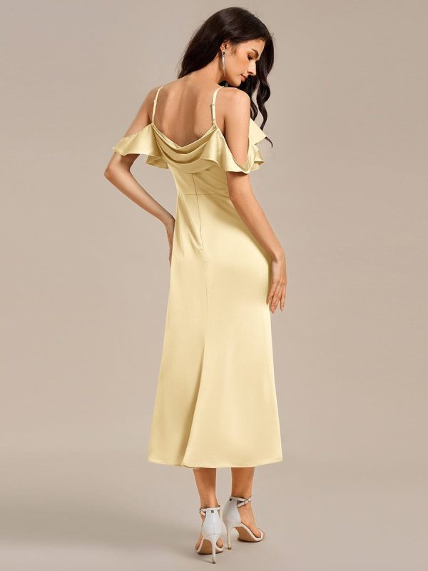Ruffled Off Shoulder Satin Midi Mermaid Bridesmaid Dress - Image 27